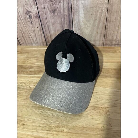 Disney Mickey Mouse Black Silver Glitter Adjustable Cap Hat Size Adult - Picture 6 of 10